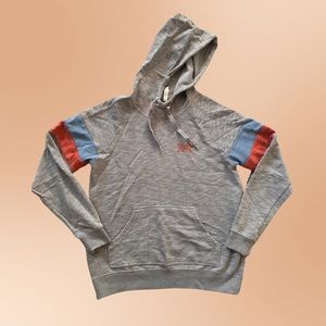 <RVCA> Retro Sleeve heather grey RVCA hooded sweatshirt sz. Medium